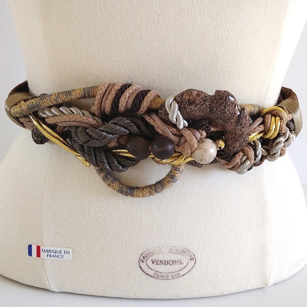80s Carolyn Tanner Designs Beaded Braided Rope Wide Adjustable Belt